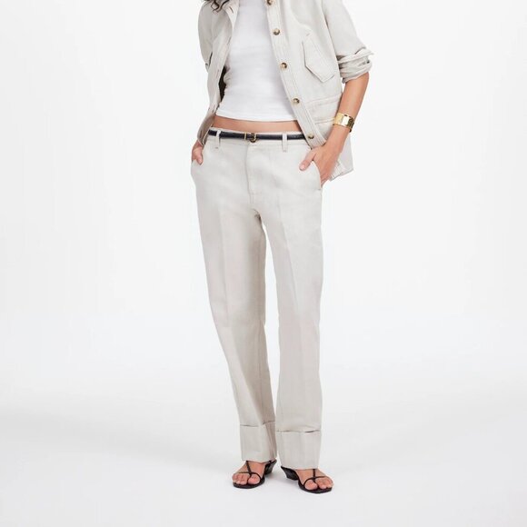 Madewell Dean Easy Straight Leg Cotton Blend Pants Bone Size 25 NWT - Picture 1 of 11